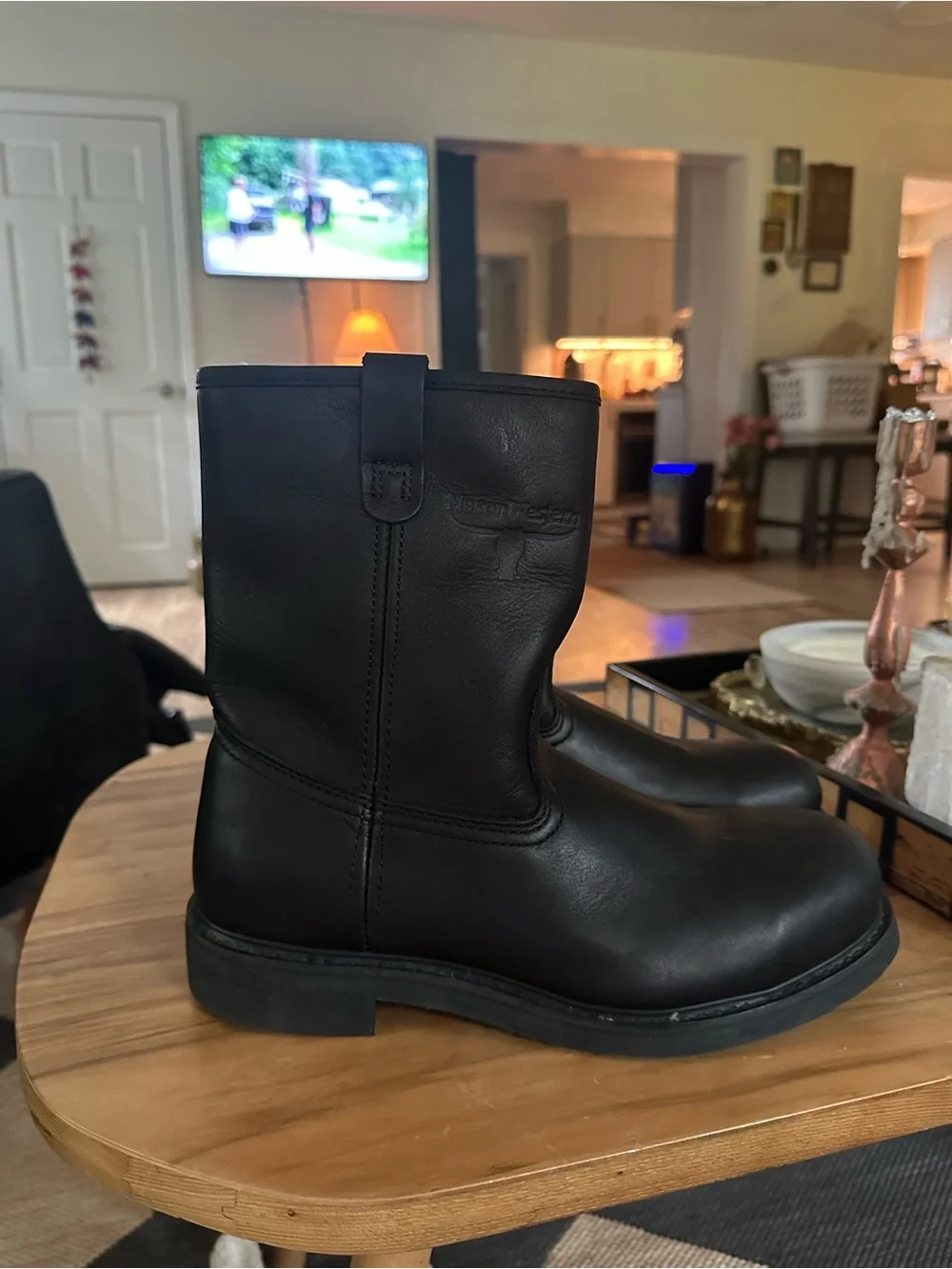 Mason Western Black Leather Pull-On boots new Size 9